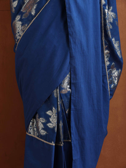 trueBrowns Blue Metallic Ready To Wear Saree - Distacart