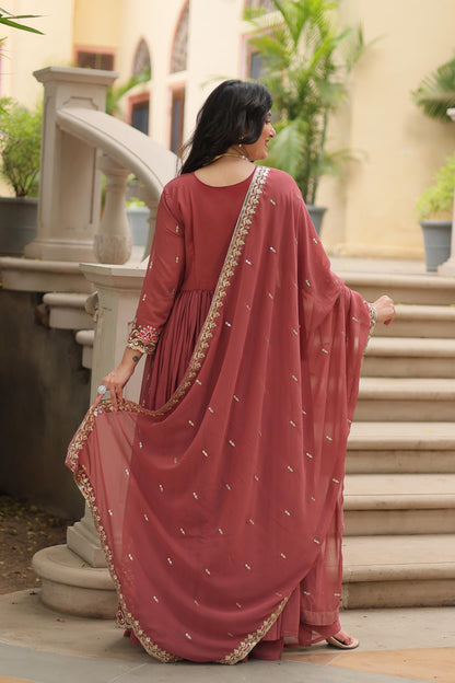 Anaita D Peach Georgette Readymade Suit with Embroidery & Sequence Work - Dista