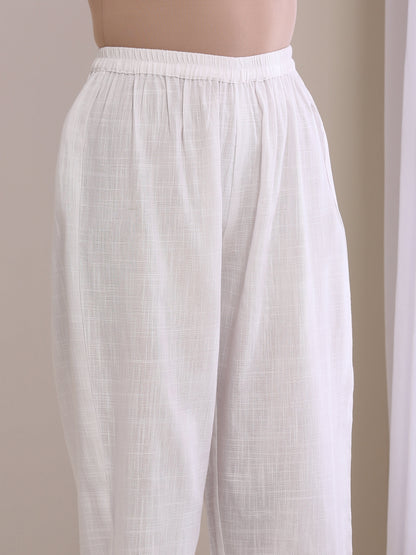 trueBrowns White Slub Texture Sleeveless Flared Kurta Pant Set - Distacart