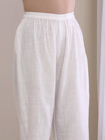 Thumbnail for trueBrowns White Slub Texture Sleeveless Flared Kurta Pant Set - Distacart