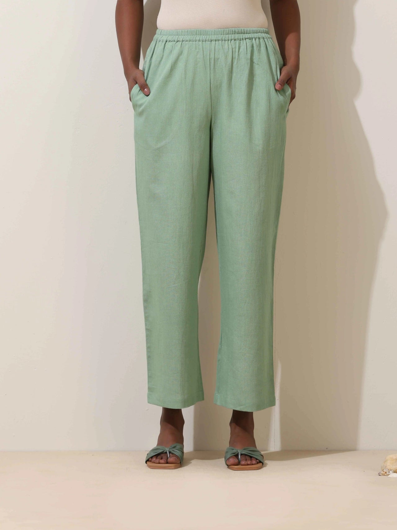 trueBrowns Mint Green Cotton Linen Co-Ord Set