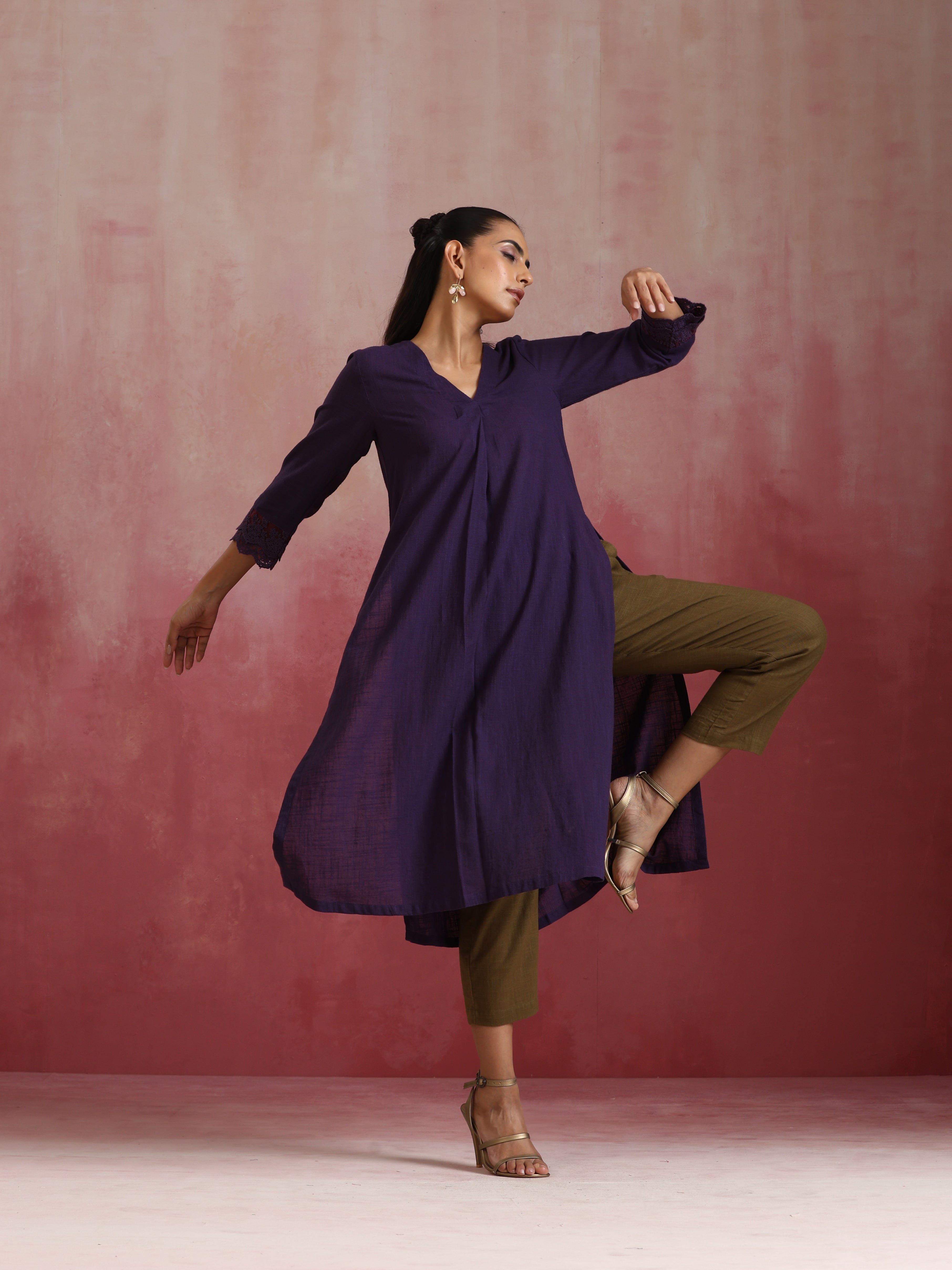trueBrowns Purple Cotton Dobby Kurta Set - Distacart