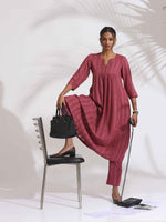 Thumbnail for trueBrowns Maroon Cotton Flared Kurta Set