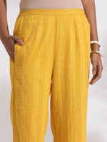 Thumbnail for trueBrowns Yellow Cotton Pleated Shirt Kurta Set