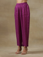 Thumbnail for trueBrowns Purple Bandhani Printed Silk Drop Shoulder Kurta Pant Set - Distacart