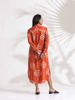 Thumbnail for trueBrowns Orange Cotton Print Shirt Dress
