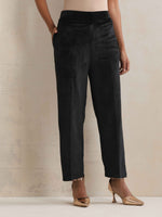 Thumbnail for trueBrowns Black Velvet Floral Embroidered Kurta Pant Dupatta Set