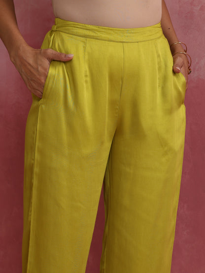 trueBrowns Lime Green Short Kurta Co-ord set - Distacart