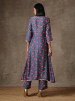 Thumbnail for trueBrowns Blue Pink Printed Silk Kurta Pant Set - Distacart
