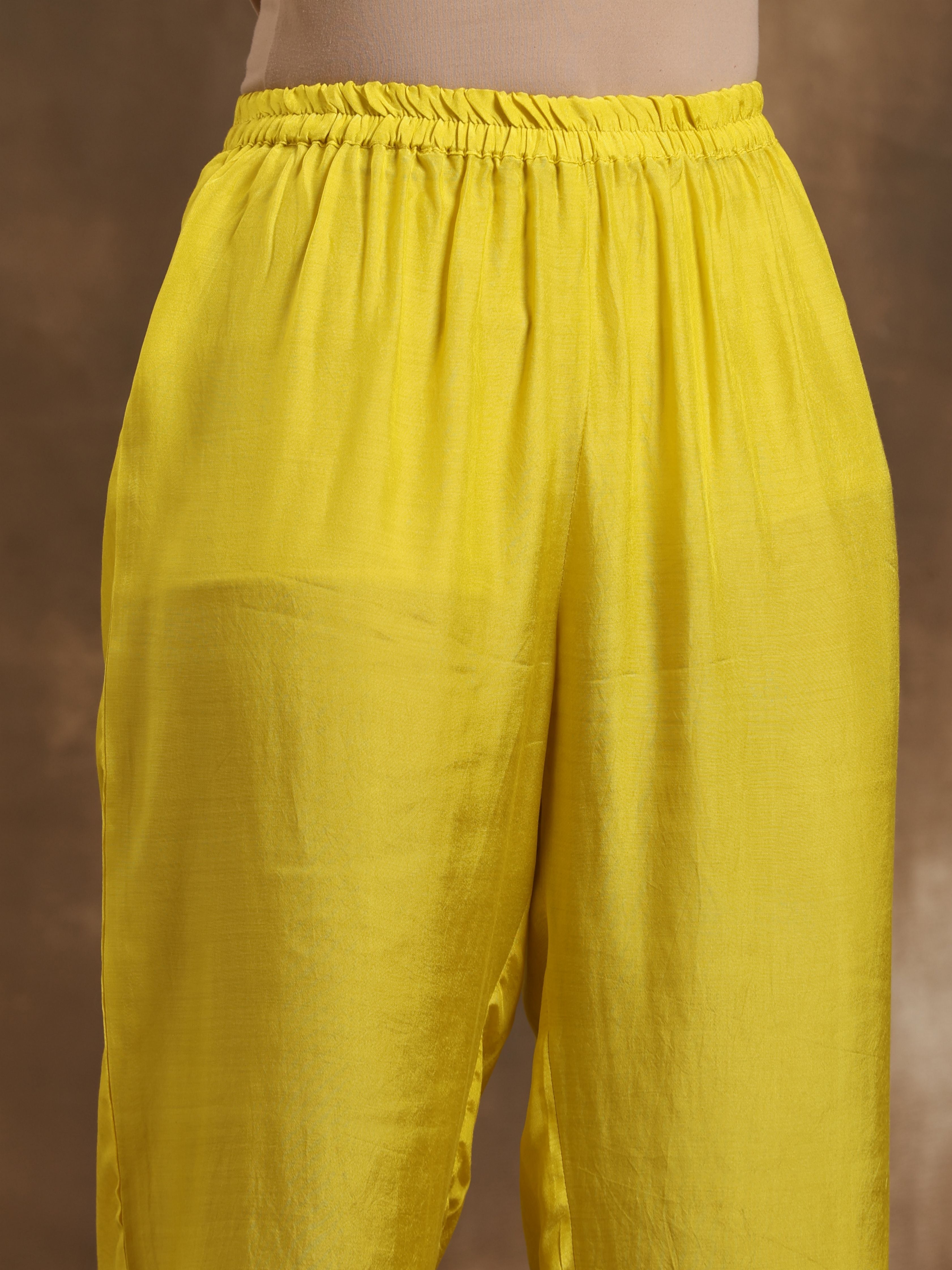 trueBrowns Lime Lehariya Printed Silk Kaftan Pant Set - Distacart