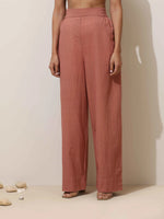 Thumbnail for trueBrowns Peach Cotton Linen Kurta Pant Set