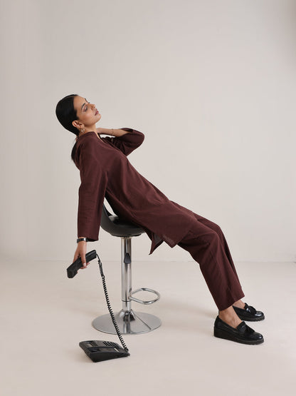 trueBrowns Cola Brown Relaxed Fit Co-Ord Set - Distacart