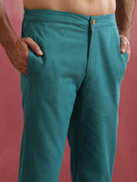Thumbnail for trueBrowns Men's Teal Cotton Shirt Collar Stylized Kurta Co-ord set