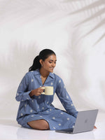 Thumbnail for trueBrowns Blue Cotton Floral Embroidered Dress - Distacart