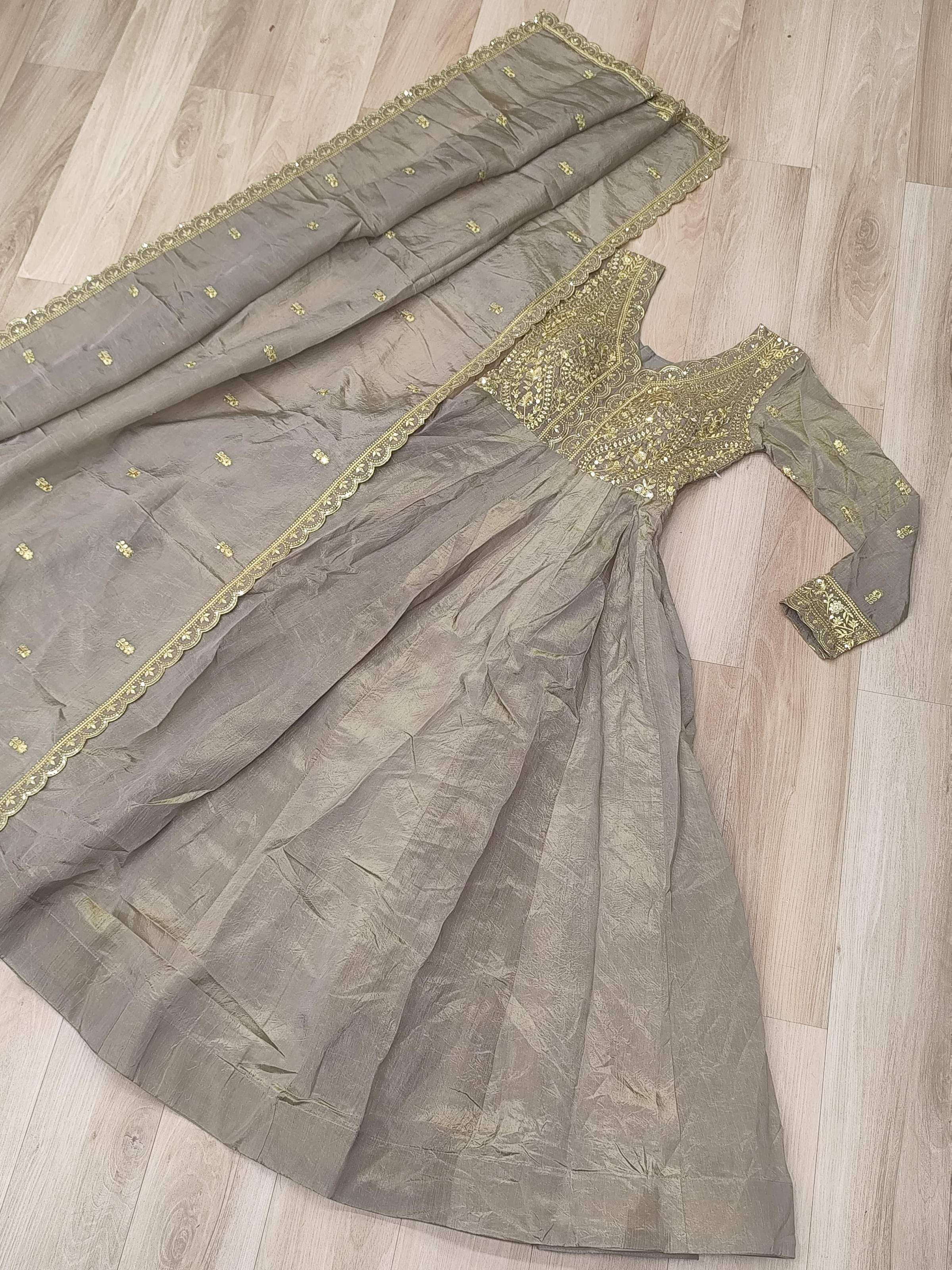 Anaita Grey Silk Readymade Anarkali Suit with Sequence & Embroidery Work - Dista