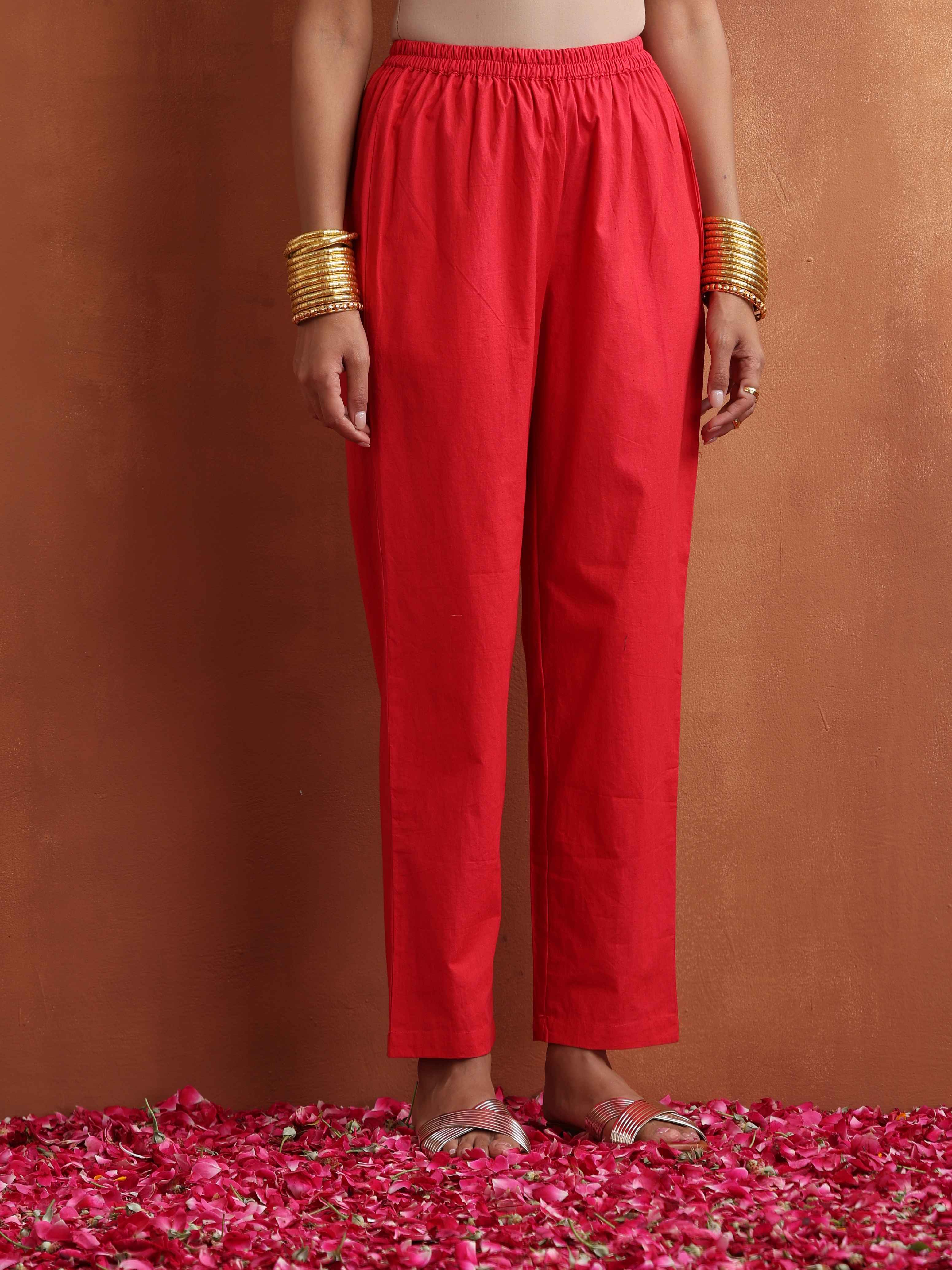 trueBrowns Red Print A-line Kurta Set - Distacart