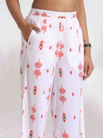 Thumbnail for trueBrowns White Cotton Print Tie-up Top & Pants Co-ord Set
