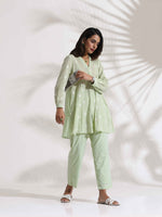 Thumbnail for trueBrowns Green Cotton Floral Embroidered Co-ord Set
