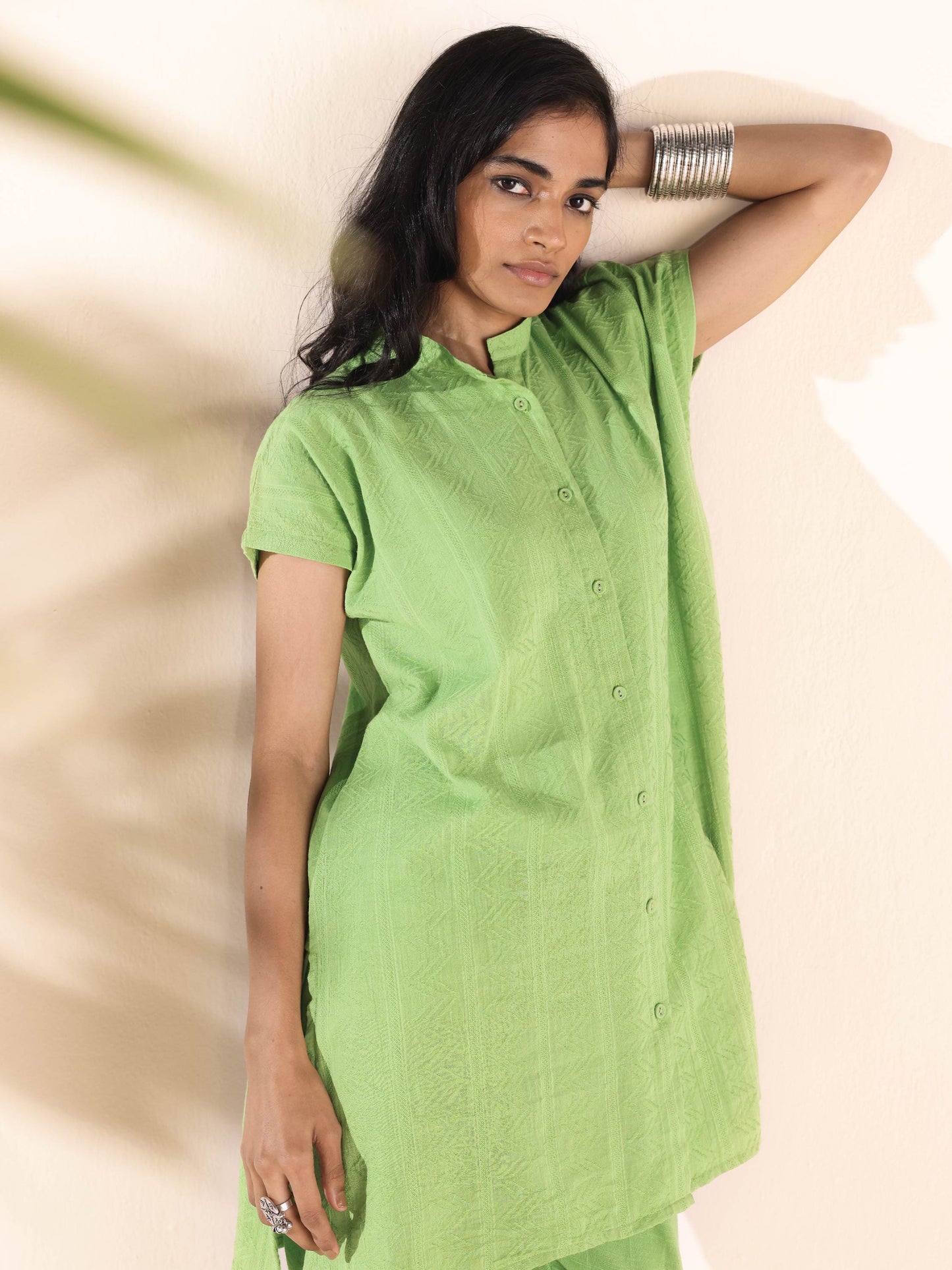 trueBrowns Green Cotton Dobby Shirt Co-ord Set - Distacart
