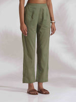 Thumbnail for trueBrowns Olive Green Cotton Floral Embroidered Co-ord Set