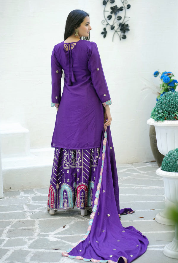 Teeya Creation Purple Color Chinon Silk Heavy Embroidery Work Fully Stitched Sharara Suit - Distacart