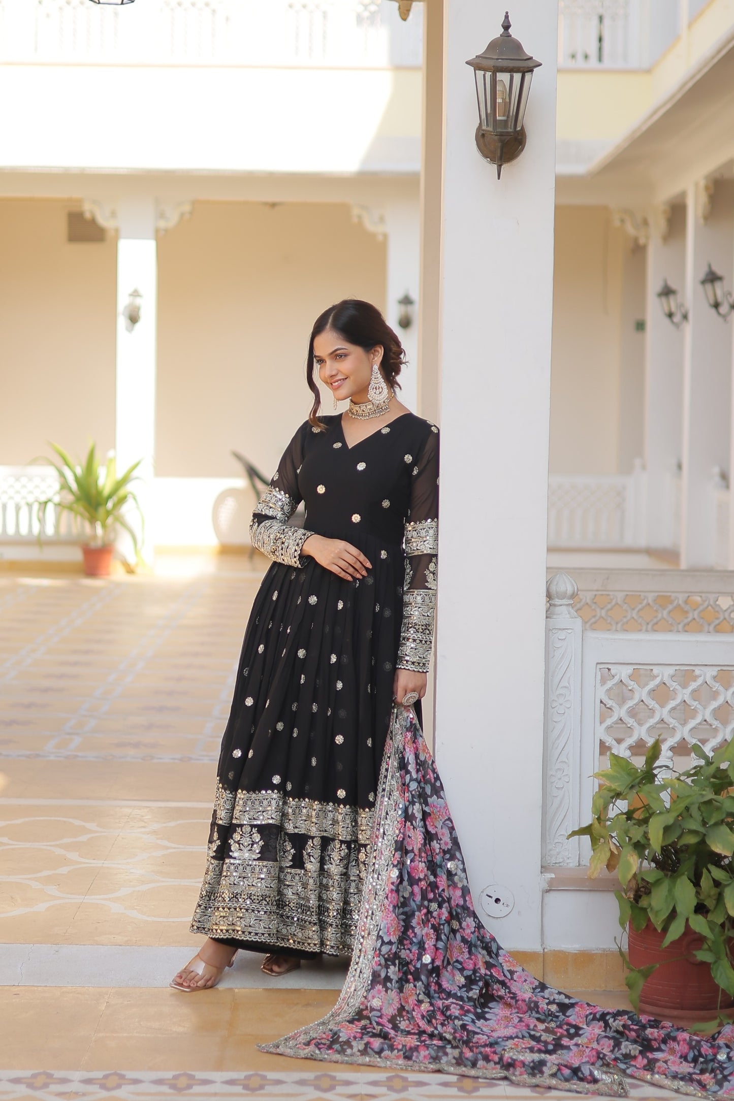 Anaita Black Georgette Readymade Anarkali Suit with Zari & Sequence Work - Dista