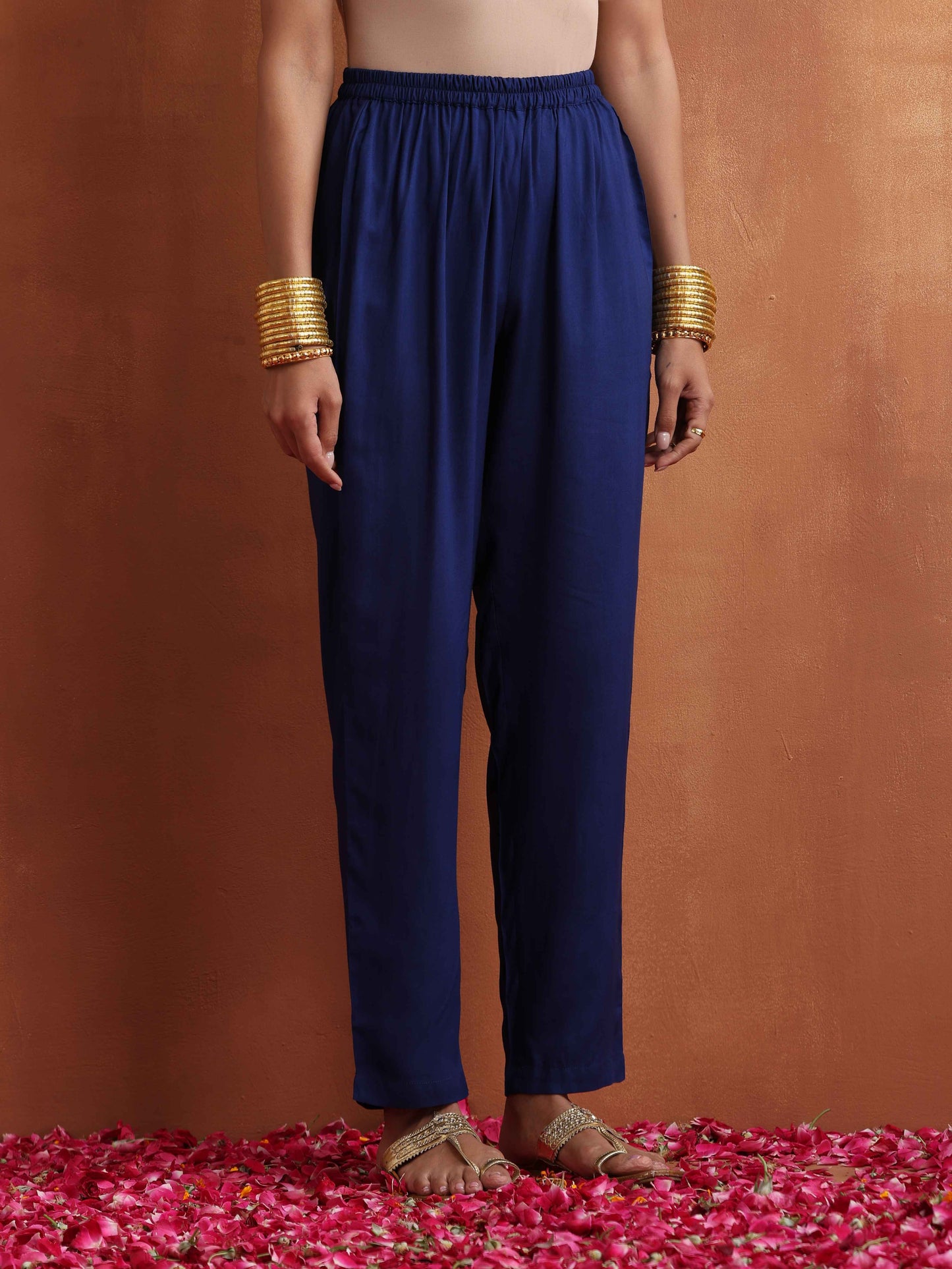 trueBrowns Blue Stripe Flared Anarkali Kurta Set - Distacart