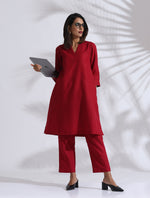 Thumbnail for trueBrowns Maroon Slub Kurta Co-ord Set