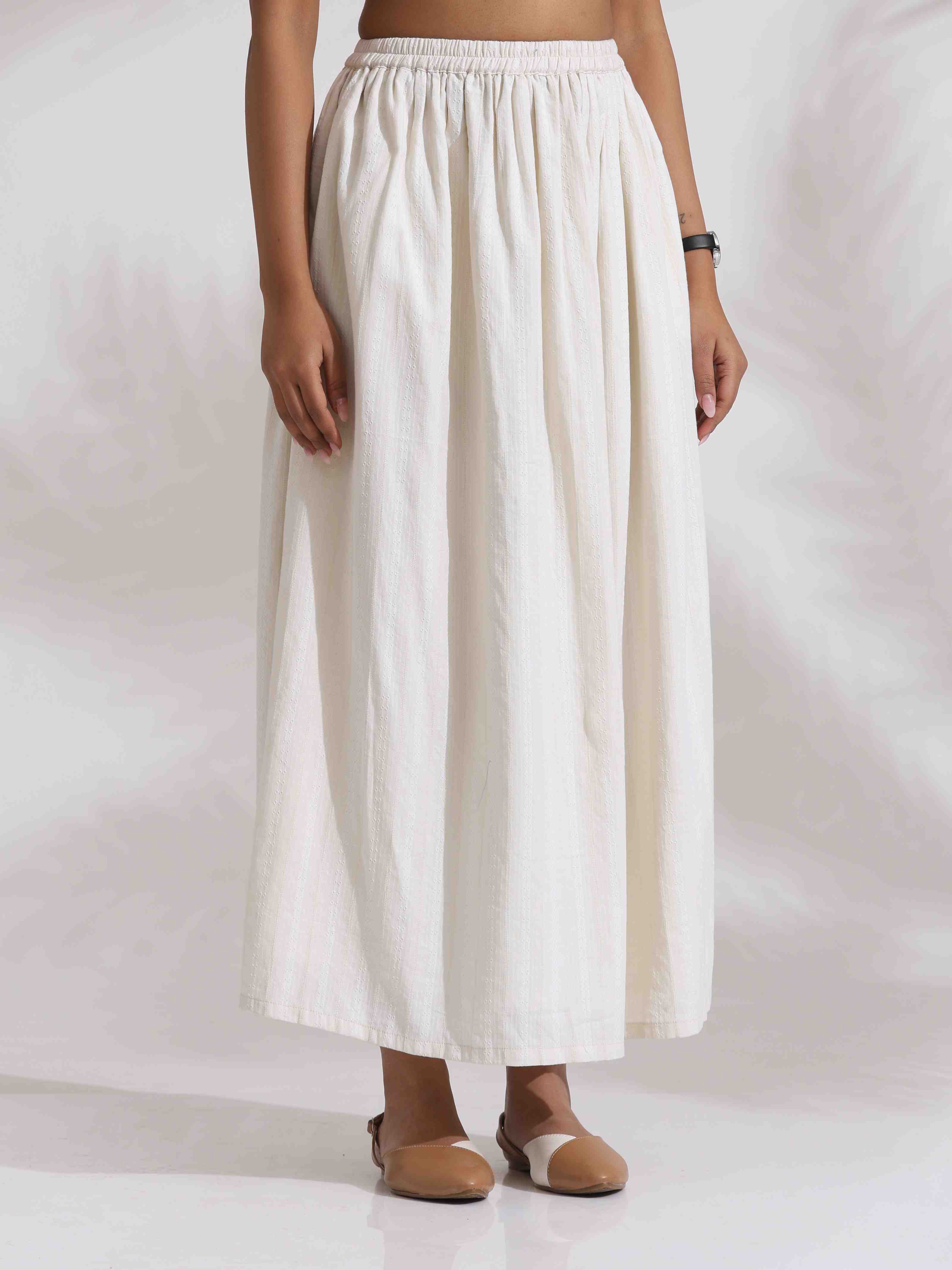 trueBrowns Off-White Cotton Skirt Co-ord Set