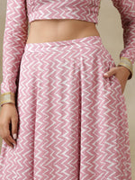 Thumbnail for trueBrowns Light Mauve Bandhani Printed Silk Top Skirt Set - Distacart