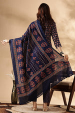 Thumbnail for BulBul Navy Cotton Abstract Kurta Set with Dupatta