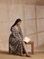 Thumbnail for trueBrowns Clay Dabu Overall Print Cotton Wrap Dress - Distacart