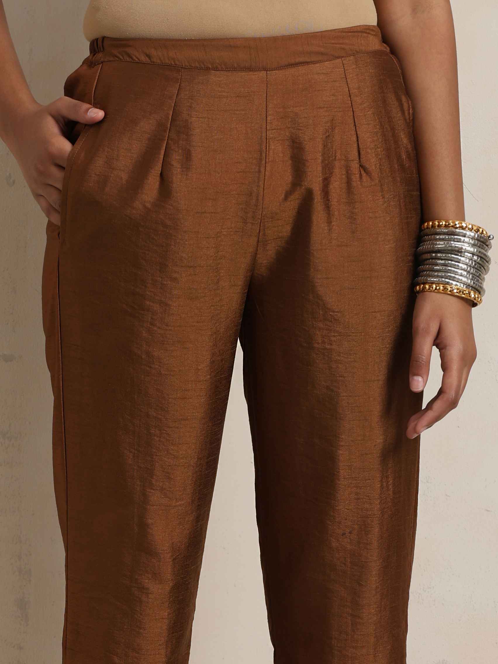 trueBrowns Brown Silk Angrakha Co-ord Set - Distacart