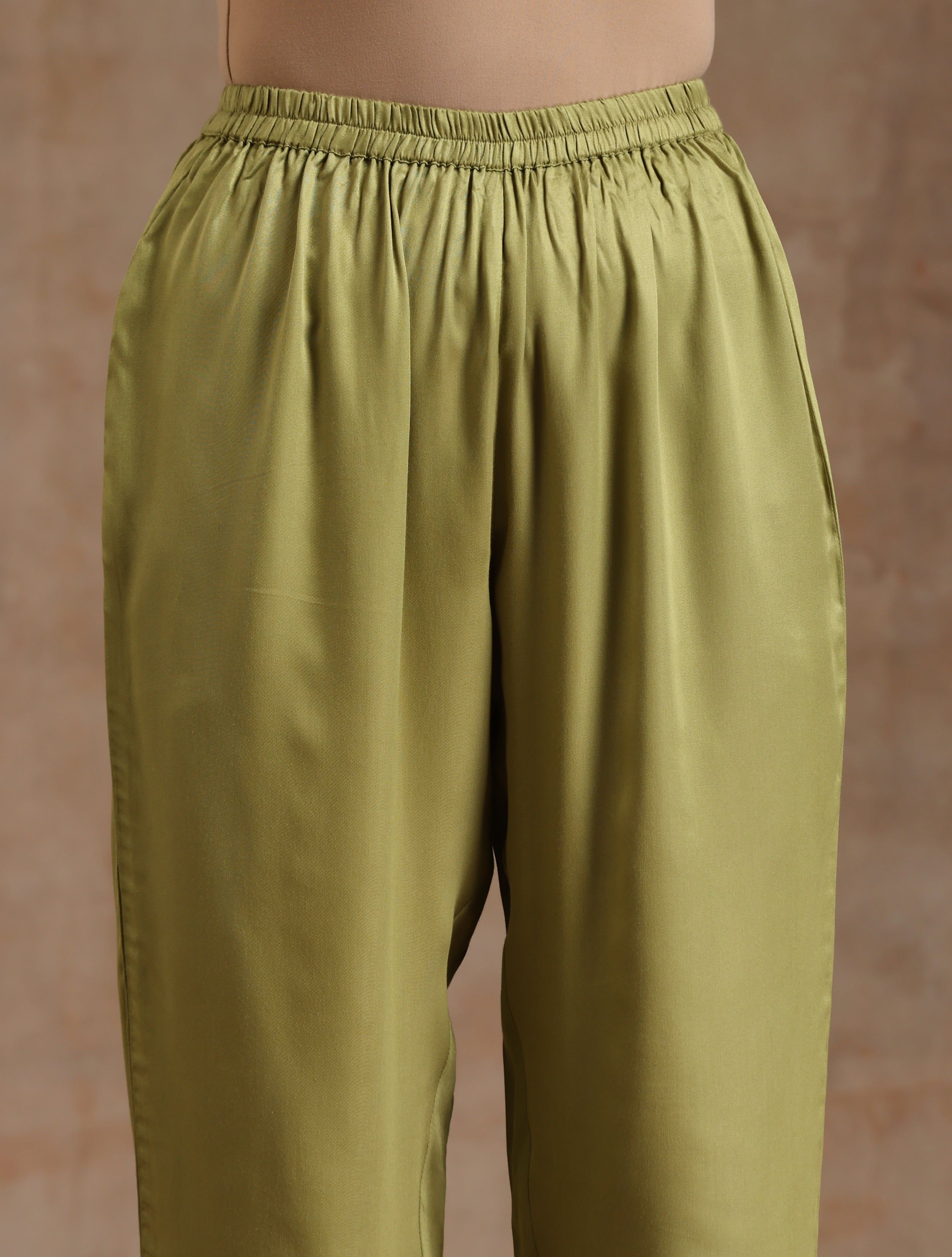 trueBrowns Light Green Modal Satin High-Low Kaftan Kurta Set - Distacart