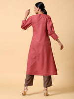 Thumbnail for trueBrowns Cotton Linen Rust Red Kurta Pant Set - Distacart