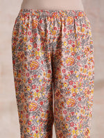 Thumbnail for trueBrowns Multicolor Beige Overall Floral Block Print Cotton Kaftan Co-Ord Set - Distacart