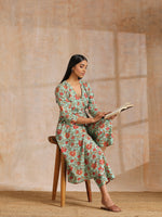 Thumbnail for trueBrowns Seafoam Green Overall Floral Block Print Cotton Angrakha Pant Set - Distacart
