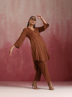 Thumbnail for trueBrowns Brown Cotton Dobby Kurta Co-ord set