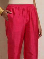 Thumbnail for trueBrowns Hot Pink Tissue Straight Kurta Set