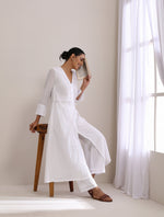 Thumbnail for trueBrowns White Dobby Angrakha Kurta Pant Set - Distacart