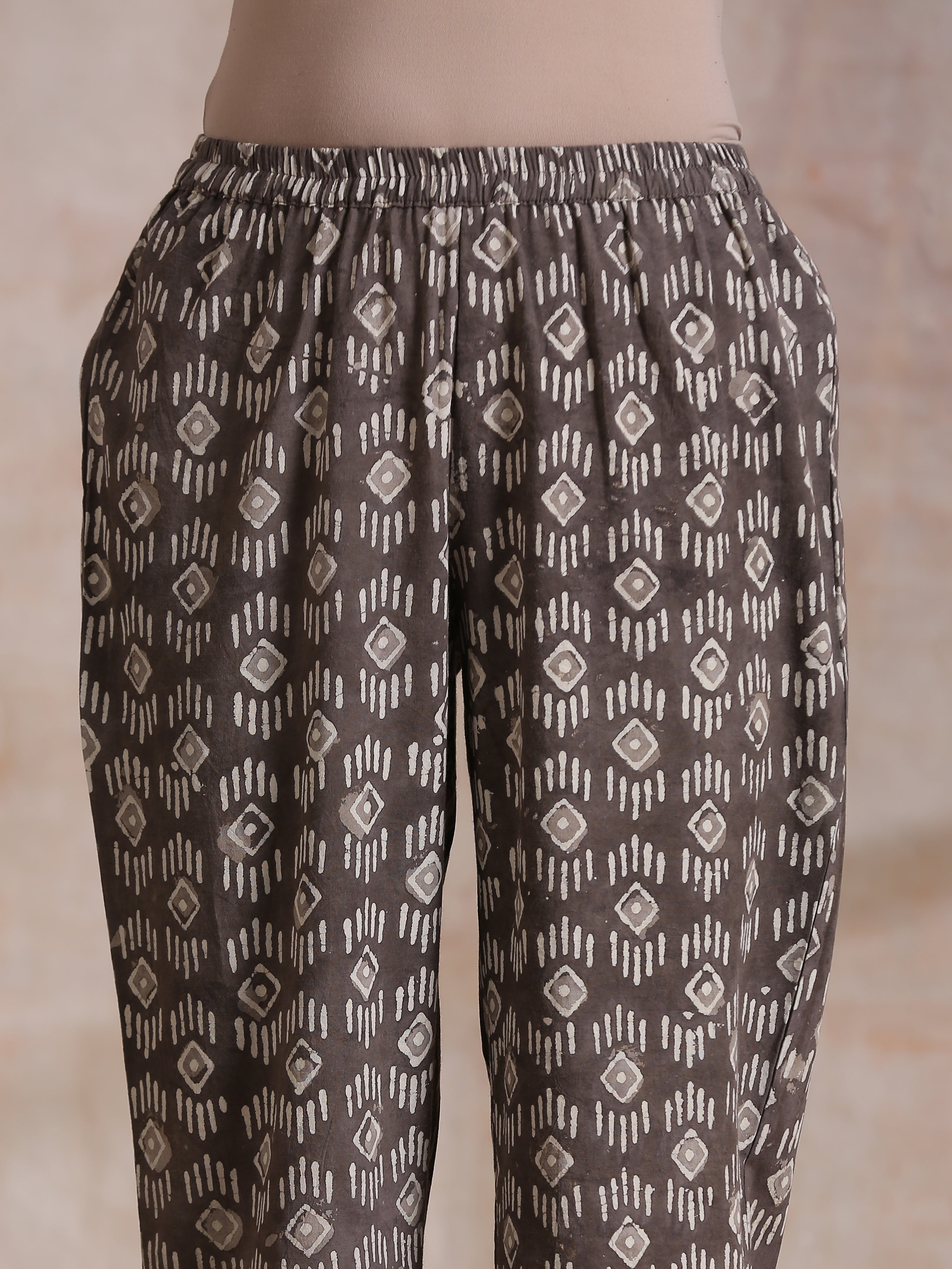 trueBrowns Clay Dabu Geometric Print Cotton Angrakha Kurta Pant Set - Distacart
