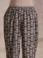 Thumbnail for trueBrowns Clay Dabu Geometric Print Cotton Angrakha Kurta Pant Set - Distacart