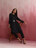 Thumbnail for trueBrowns Black Modal Round Neck Kurta Co-ord Set