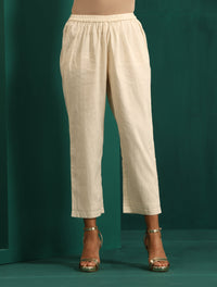 Thumbnail for trueBrowns Ivory Tonal Cotton Angrakha Kurta Pant Set - Distacart
