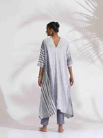 Thumbnail for trueBrowns Off-White Cotton Multi Stripe Flared Kurta Set