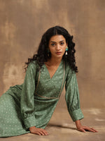 Thumbnail for trueBrowns Light Green Bandhani Printed Silk Kurta Pant Set - Distacart