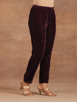 Thumbnail for trueBrowns Wine Velvet Sleeve Embroidered Co-ord Set - Distacart
