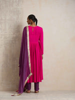 Thumbnail for trueBrowns Pink Crinkle Anarkali Kurta Pant Dupatta Set - Distacart