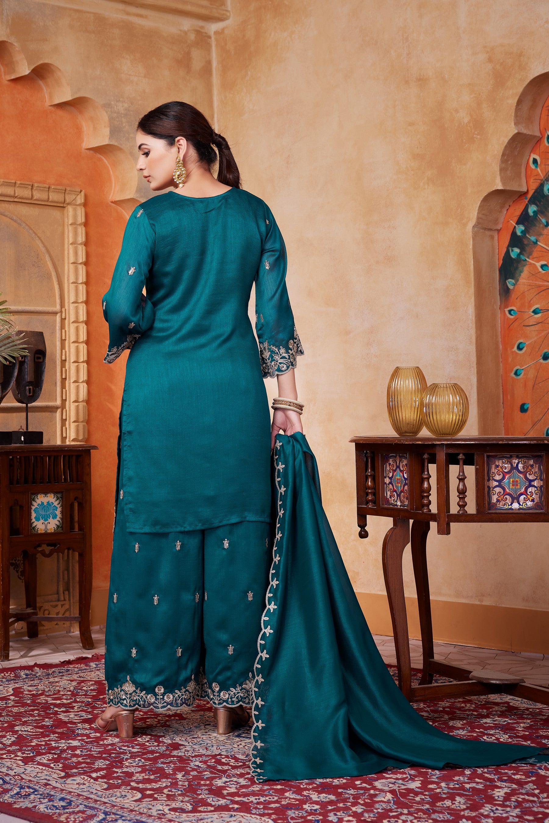Anaita Teal Readymade Suit with Embroidery Work - Dista