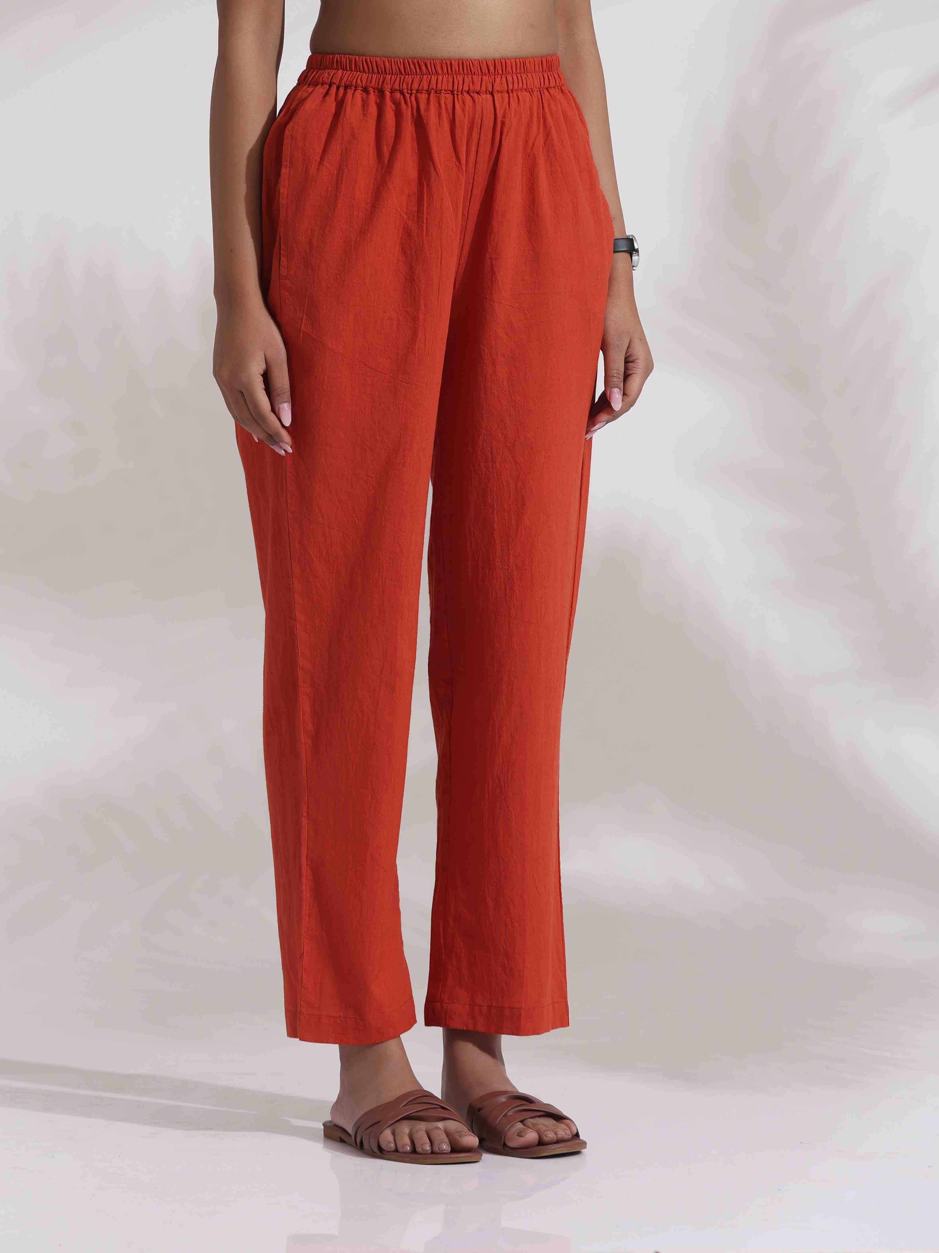 trueBrowns Orange Cotton Print Co-ord Set